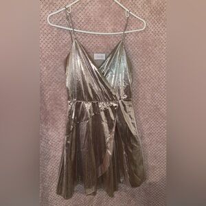 Devlin gold rose metallic mini flowy dress metallic thin strap gold dress